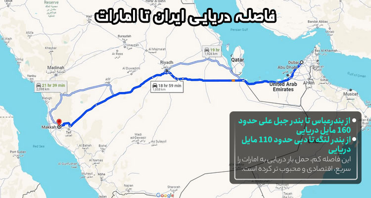 فاصله دریایی ایران تا امارات